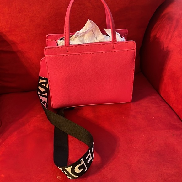 KARL LAGERFELD Pink MAYBELLE Faux Leather Guitar Logo Strap Crossbody Satchel - Picture 5 of 5